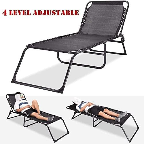 EZCHEER Oversize Folding Chaise Lounge Outdoor, 16 inch Extra High Patio Camping Sunbathing Recliner, Support 350lbs Lay Flat Pool Beach Lawn Chair with Storage Bag - CookCave