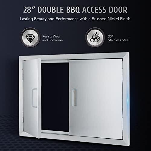 CO-Z Outdoor Kitchen Doors, 28" W x 19" H Weatherproof 304 Stainless Steel Built in BBQ Double Access Door for Outside Kitchen Commercial Grilling Station Barbeque Oven Island Storage Cabinet Door - CookCave