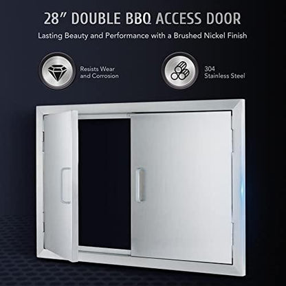 CO-Z Outdoor Kitchen Doors, 28" W x 19" H Weatherproof 304 Stainless Steel Built in BBQ Double Access Door for Outside Kitchen Commercial Grilling Station Barbeque Oven Island Storage Cabinet Door - CookCave