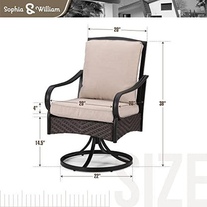 Sophia & William Patio Swivel Chairs Set of 2, Large & Padded Outdoor Dining Chairs with Heavy Duty Metal Frame Support 350LBS,Gentle Rocker Chair for Garden Porch Lawn, Beige - CookCave