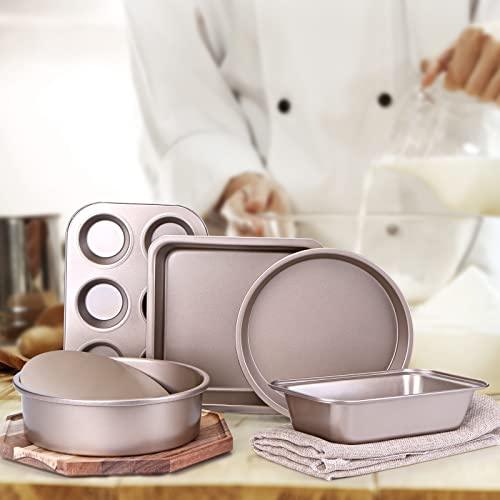 Bakeware Sets, 5-Piece Nonstick Bakeware Set,cake pans set with Cookie Sheets, Bakeware fits for Nonstick Bread Baking Cookie Sheet and Cake Pans - CookCave