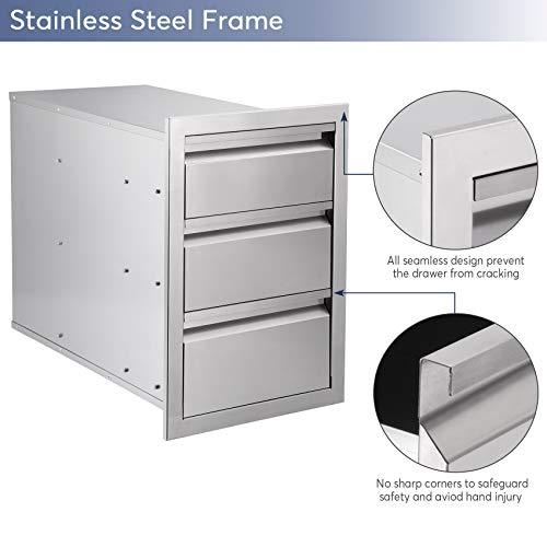 Seeutek Outdoor Kitchen Drawers Stainless Steel 14 x 20 x 23.2 inch Flush Mount BBQ Drawers Triple Layer Access Storage Drawers for Outdoor Kitchen or BBQ Island Patio Grill Station - CookCave