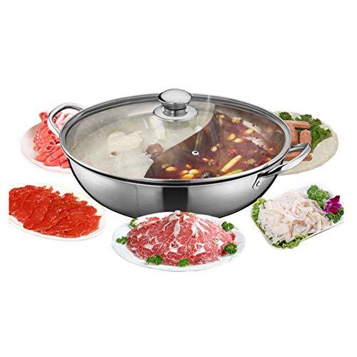 Yzakka Stainless Steel Shabu Shabu Hot Pot Pot with Divider for Induction Cooktop Gas Stove (30cm, With Cover) - CookCave