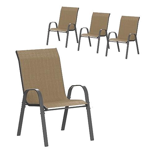 Amopatio Patio Chairs Set of 4, Outdoor Stackable Dining Chairs for All Weather, Comfortable Breathable Garden Outdoor Furniture for Backyard Deck, Brown - CookCave