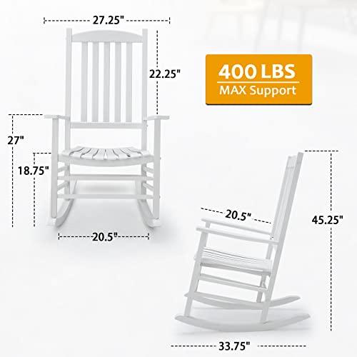 Hupmad Wooden Rocking Chair Rocker Outdoor Oversized Porch Rocker Chair,Patio Wooden Rocker with High Back and Armrest,All Weather Rocker Slatted for Backyard,Garden,400 lbs Support,White - CookCave