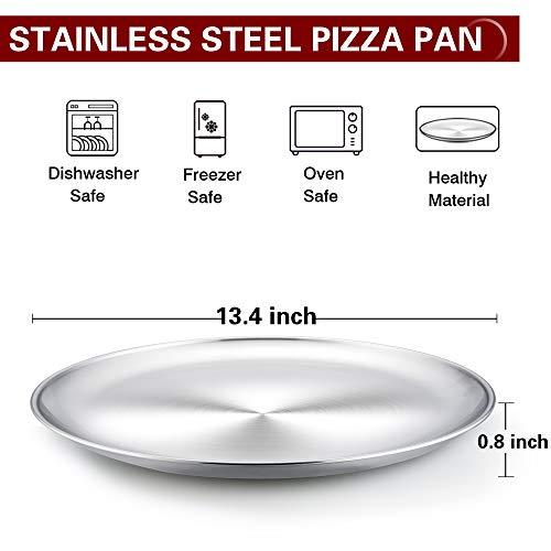 TeamFar Pizza Pan, 13.4 inch Pizza Pan Stainless Steel Large Pizza Pan Tray Round Pizza Oven Baking Pan, Healthy & Heavy Duty, Oven & Dishwasher Safe - CookCave