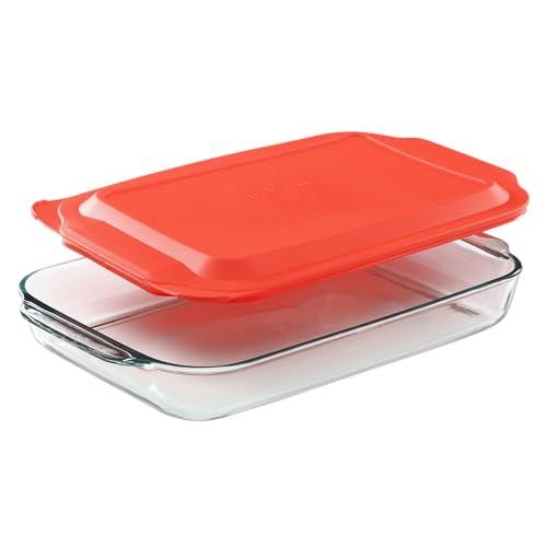 Pyrex Basics 3 QT Glass Baking Dish With Plastic Lid, Casserole Dish, Glass Food Container, Oven, Freezer And Microwave Safe, Clear Container - CookCave