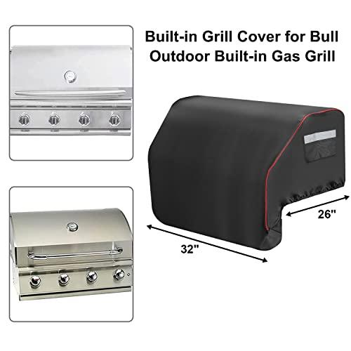 32inch Built-in Grill Cover for Bull 45005 Built in Gas Grill, Bull Outdoor Kitchen & Grill Head Cover, Heavy Duty Waterproof BBQ Grill Top Cover with Handle and Elastic Hem for Bull Lonestar 4 Burner - CookCave