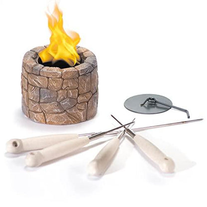 WEYLAND Tabletop Fire Pit Bowl - Table Top Firepit Balcony Decor and Smores Maker - Small Indoor, Outdoor and Personal Portable Fireplace for Patio Using Rubbing Alcohol Fuel - Stone Design - CookCave