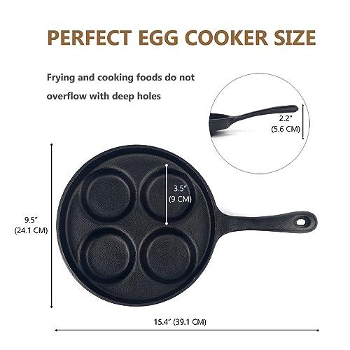 waykea 4-Cup Cast Iron Fried Egg Pan 9.5” Pancake Pan Burger Omelet Cooker Griddle Egg Skillet for Breakfast, Kitchen Cookware for Gas Stove & Induction Cooker - CookCave