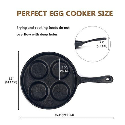 waykea 4-Cup Cast Iron Fried Egg Pan 9.5” Pancake Pan Burger Omelet Cooker Griddle Egg Skillet for Breakfast, Kitchen Cookware for Gas Stove & Induction Cooker - CookCave