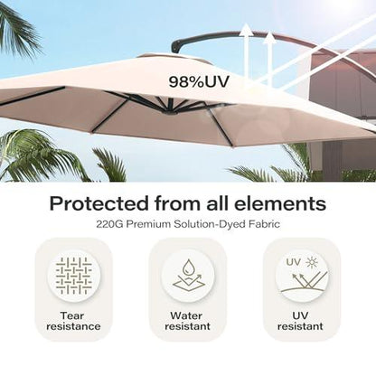 LAUSAINT HOME Outdoor Patio Umbrellas, 11FT Outdoor Umbrella with Base Included, Upgraded Curvy Aluminum Offset Cantilever Umbrella with 360° Rotation Design for Garden, Pool, Backyard, Market, Deck (Beige) - CookCave