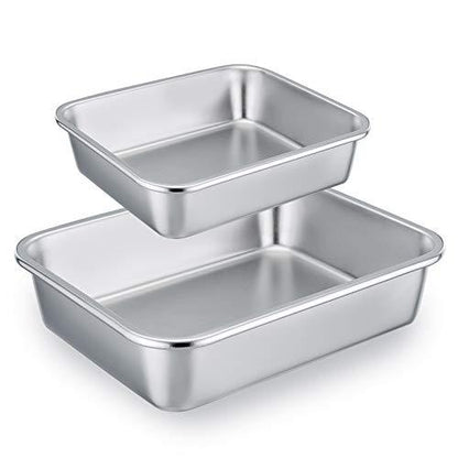 TeamFar Lasagna Pan Set of 2, Brownie Pan Rectangle Cake Pan Stainless Steel, Heavy Duty & Healthy, Easy Clean & Dishwasher safe, Brushed Surface-13 & 10 inch - CookCave