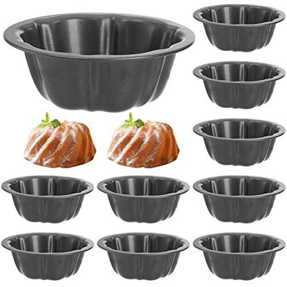 ZENFUN Set of 10 Mini Fluted Tube Pan, 4 Inch Carbon Steel Fluted Cake Mold Cup with Flower Shape, Nonstick Cake Pan Mini Tube Oven Baking Mold for Cupcake, Bread, Bavarois, Brownie, Grey - CookCave