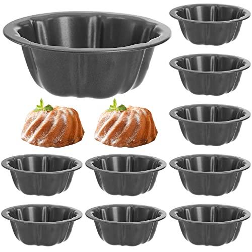 ZENFUN Set of 10 Mini Fluted Tube Pan, 4 Inch Carbon Steel Fluted Cake Mold Cup with Flower Shape, Nonstick Cake Pan Mini Tube Oven Baking Mold for Cupcake, Bread, Bavarois, Brownie, Grey - CookCave