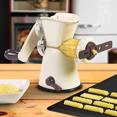 LURCH Germany Cookie Biscuit Maker with Meat Grinder Attachment | Hand Crank Driven Cookie, Churros, Sausage, Ground Meat Machine | Easy to Clean - Aubergine/Cream White - CookCave
