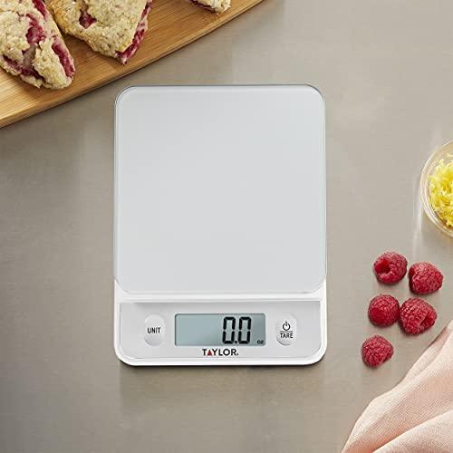 Taylor Glass Top Food Scale with Touch Control Buttons, 11 lb Capacity, Silver - CookCave