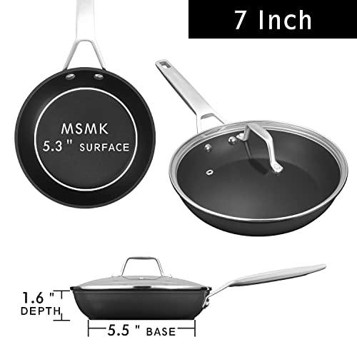 MsMk 7 inch Small Egg Nonstick Frying Pan with Lid, Eggs Omelette Burnt also Non stick, Scratch-resistant, Induction Skillet, Oven Safe to 700°F Pan for Cooking, Dishwasher Safe - CookCave