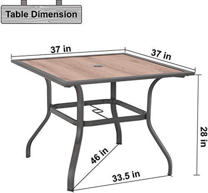 MFSTUDIO 37" Square Backyard Bistro Table Patio Dining Table Outdoor Furniture Garden Table, Imitation of Wooden Surface Top, 1.57?Umbrella Hole, Gray Frame - CookCave