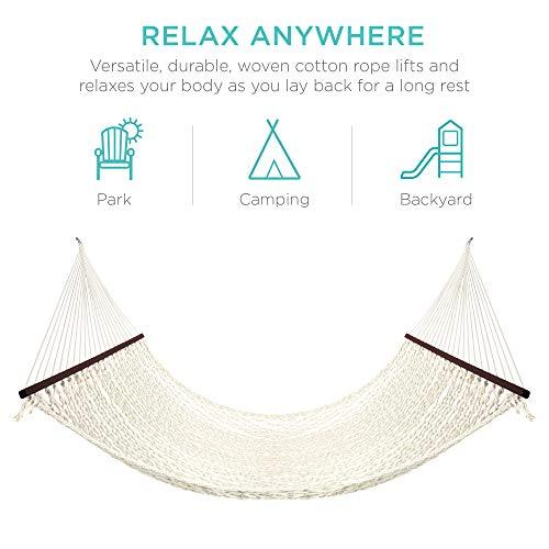 Best Choice Products 2-Person Double Hammock, Outdoor Woven Cotton Rope Hammocks for Backyard, Patio w/Spreader Bars, Carrying Case, 450lb Weight Capacity - CookCave