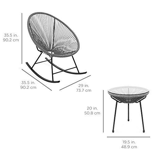 Best Choice Products 3-Piece Outdoor Acapulco All-Weather Woven Rope Patio Conversation Bistro Set w/Glass Top Table and 2 Rocking Chairs - Gray - CookCave