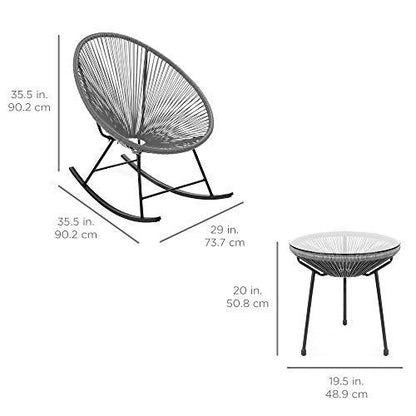 Best Choice Products 3-Piece Outdoor Acapulco All-Weather Woven Rope Patio Conversation Bistro Set w/Glass Top Table and 2 Rocking Chairs - Gray - CookCave