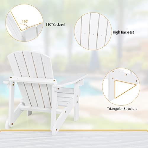 Giantex Wooden Kid's Adirondack Chair - All Weather Patio Chair with High Backrest, Arm Rest, 110 LBS Weight Capacity, Outdoor Fir Wood Porch Chair for Balcony, Backyard, Poolside, Yard (1, White) - CookCave