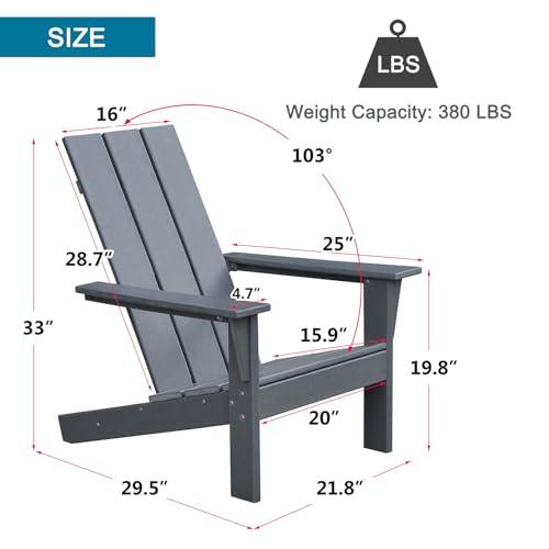 Skypatio Adirondack Chair, All-Weather Patio Fire Pit Chairs High-Density Polyethylene Adirondack Chairs for Porch, Balcony, Garden, Deck, Lawn, Backyard, Grey - CookCave