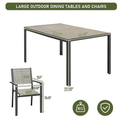 Rankok 7 Piece Patio Dining Set Outdoor Furniture Set with Weather Resistant Table and 6 Stackable Textilene Chairs for Garden, Yard, Garden and Poolside (Gray) - CookCave