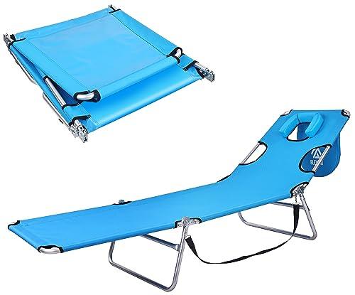 Elevon Foldable Lightweight Tanning Chaise Lounge Chair with Face and Arm Holes, Blue - CookCave