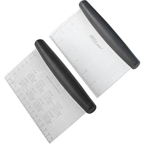 ALLTOP Bench Scraper & Chopper,Stainless Steel Blade Knife,Pastry Cutter for Pasta Dough Bread Cake Baking,Multi-purpose Kitchen Tool with Scale Ruler - Set of 2 Pack - CookCave