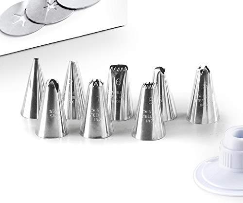 Ibili Cookie Press Gun, 18/10 INOX Stainless Steel Cookie Press for Baking, Dishwasher Safe, Includes 10 Variated Discs and 8 Interchangeable Nozzles - Made in Spain - CookCave