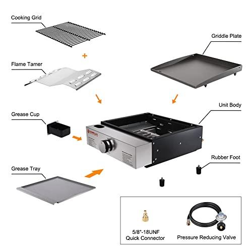 Camplux Propane Gas Griddle Grill, 15,000 BTU Griddle Grill Combo, Portable Camping Griddle Station 17 Inches with 20 lb and RV Regulator for Camping, RV Picnic and Tailgating - CookCave