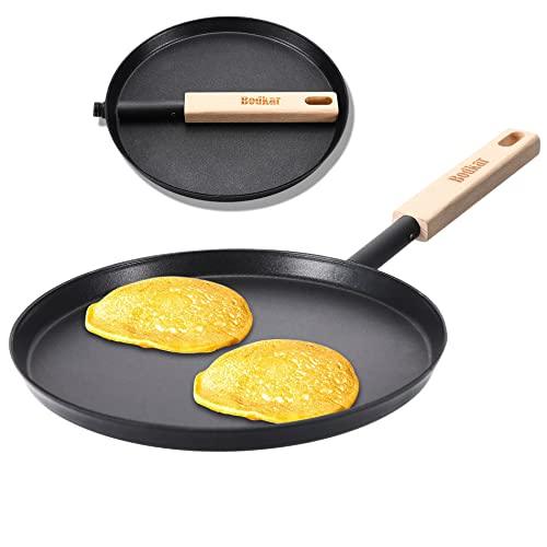 bodkar Frying Pan Skillet 8-inch Flat Crepe Pan, Lightweight Grill Pan with Wooden Handle for Camping Indoor Outdoor Cooking - CookCave