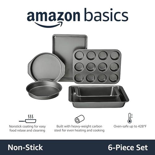 Amazon Basics 6 Piece Nonstick, Carbon Steel Oven Bakeware Baking Set, 40.5 cm x 28.5 cm x 15 cm - CookCave