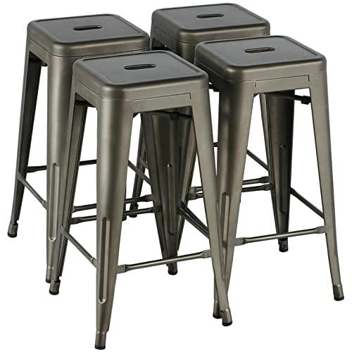 Topeakmart Metal Bar Stools 30 inches Set of 4 High Backless Counter Bar Stool Heavy Duty Indoor-Outdoor Stackable Chairs - CookCave