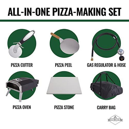 Hike Crew 12” Outdoor Propane Pizza Oven | Compact, Portable Personal Pizza Maker for Camping Kitchen with Flame Control Knob, Pizza Stone, Cutter, Peel, Thermometer, Gas Regulator, Hose & Carry Bag - CookCave