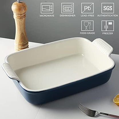 Sweejar Porcelain Baking Dish, Casserole Dish for Oven, 13 x 9.8 Inch Rectangular Bakeware, Lasagna Pan Deep with Handles for Cooking, Cake, Dinner, Kitchen, Banquet and Daily Use (Navy) - CookCave