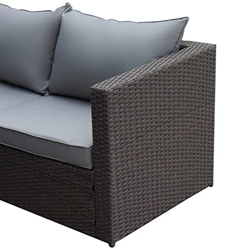 Outdoor Patio Furniture Set with Ottoman Square Coffee Table 4 Piece Patio Sectional Sofa Couch, Modern Brown Rattan Wicker with Seat Cushions - Light Grey - Oliver & Smith - Sunny - CookCave