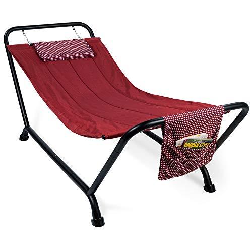 Best Choice Products Outdoor Hammock Bed with Stand for Patio, Backyard, Garden, Poolside w/Weather-Resistant Polyester, 500LB Weight Capacity, Pillow, Storage Pockets - Red - CookCave