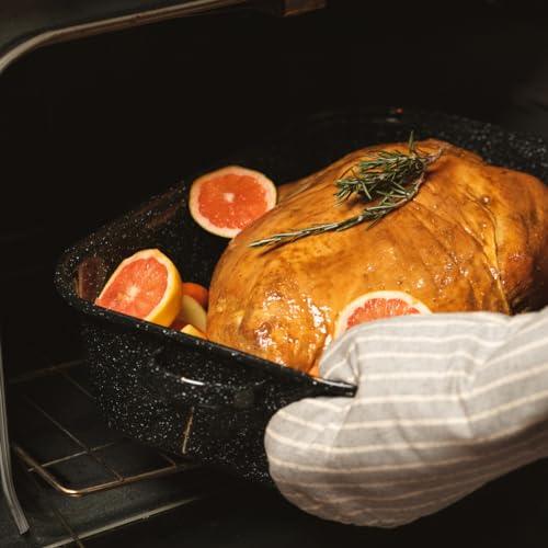 Granite Ware 21 in Oven Rectangular Roaster with lid. (Speckled Black) - Accommodates up to 25 lb poultry or roast. - CookCave