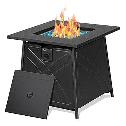 BALI OUTDOORS Propane Fire Pit Table, 28 inch 50,000 BTU Auto-Ignition Outdoor Gas Fire Pit Table, CSA Certification Approval and Strong Steel Tabletop (Square Black) - CookCave