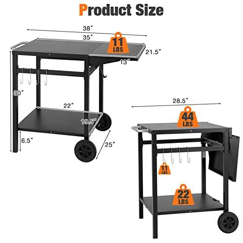 Giantex Outdoor Pizza Oven Stand Grill Cart with Wheels, Foldable Side Table, Gas Tank Hook, 4 Removable Hooks, Double-Shelf Movable Dining Cart Food Prep Worktable Trolley for Outside Kitchen BBQ - CookCave