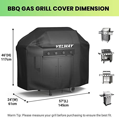 Velway BBQ Gas Grill Cover 57 Inch Heavy Duty Oxford Barbecue Cover Outdoor Waterproof UV Protection Black BBQ Cover Durable Windproof Dust-Proof with Storage Bag & Drawstring (57" L x 24" W x 46" H) - CookCave