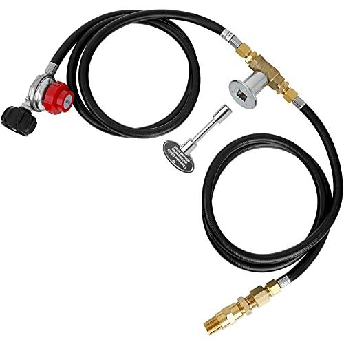 Skyflame LP Burner Connection Kit, Propane Fire Pit Replacement Parts with 1/2" Control Valve Key Set, 0~30PSI Adjustable Gas Pressure Regulator Hose, 60" Connect Hose, 150K Brass Air-Mixer - CookCave