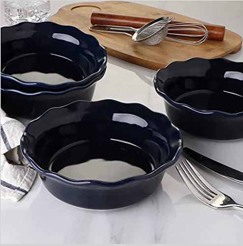 ONEMORE Pie Pans, 6.7 inch Small Chicken Pot Pie Plates 16 oz Deep Dish Pie Pan Ceramic Baking Plates for Dessert Oven Safe Round Baking Dish Pans Set of 4 - Blue - CookCave