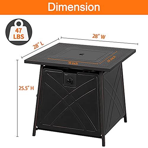 BALI OUTDOORS Propane Fire Pit Table, 28 inch 50,000 BTU Auto-Ignition Outdoor Gas Fire Pit Table, CSA Certification Approval and Strong Steel Tabletop (Square Black) - CookCave