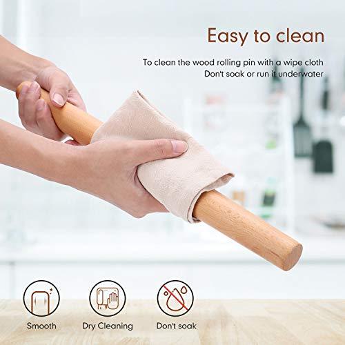 Wood French Rolling Pin for Baking, QUELLANCE Wooden Dough Roller with Silicone Baking Mat, Beech Wood Rolling Pins for Baking Dough, Pizza, Pie, Pastries, Pasta and Cookies,Red Pastry Mat - CookCave