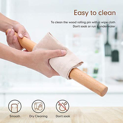 Wood French Rolling Pin for Baking, QUELLANCE Wooden Dough Roller with Silicone Baking Mat, Beech Wood Rolling Pins for Baking Dough, Pizza, Pie, Pastries, Pasta and Cookies,Red Pastry Mat - CookCave