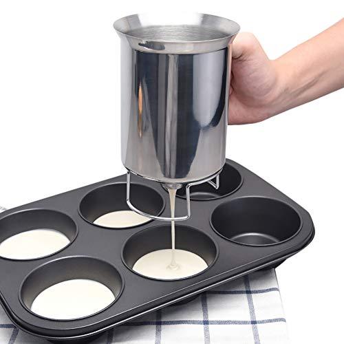 Pancake Batter Dispenser, 900ML Stainless Steel Pourer Handheld Making Crepes Cupcake Waffle Cake Maker Pastry Funnel Art Kit Cooking Baking Accessories Tools Gadgets Home Kitchen - CookCave